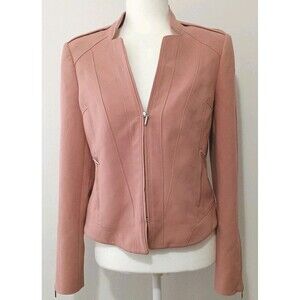 White House Black Market Dusty Rose Pink Cropped Zip Jacket Size 10